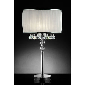 Chloe White/Chrome Table Lamp, Hanging Crystal