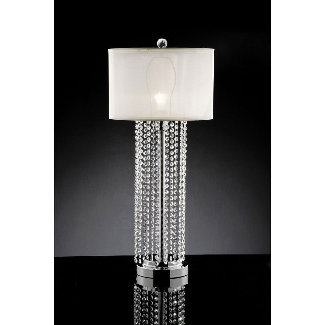 Claris White/Chrome Table Lamp, Hanging Crystal