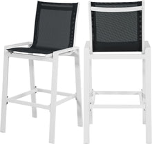 Load image into Gallery viewer, Nizuc Black Mesh Waterproof Fabric Outdoor Patio Aluminum Mesh Barstool image
