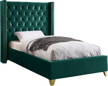 Load image into Gallery viewer, Barolo Green Velvet Twin Bed image
