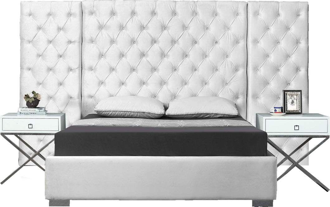 Grande White Velvet King Bed (3 Boxes) image