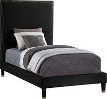 Load image into Gallery viewer, Harlie Black Velvet Twin Bed image
