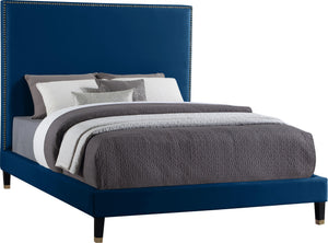 Harlie Navy Velvet Queen Bed image