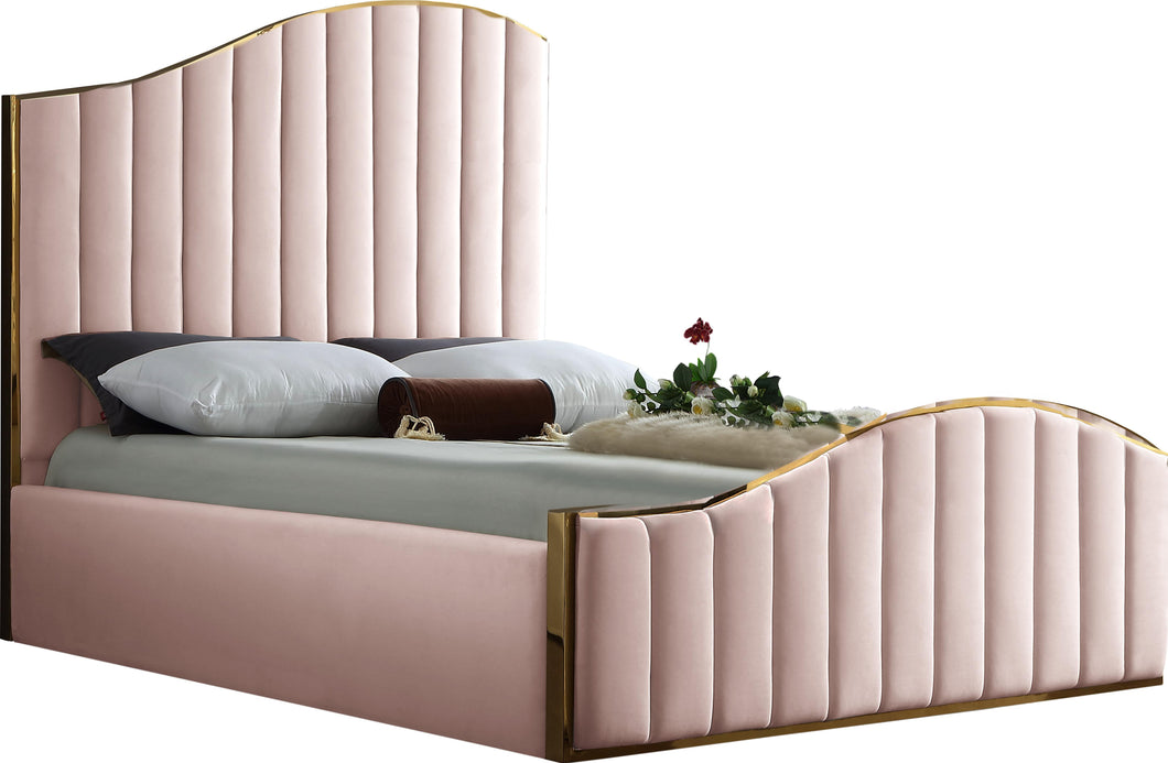 Jolie Pink Velvet King Bed (3 Boxes) image