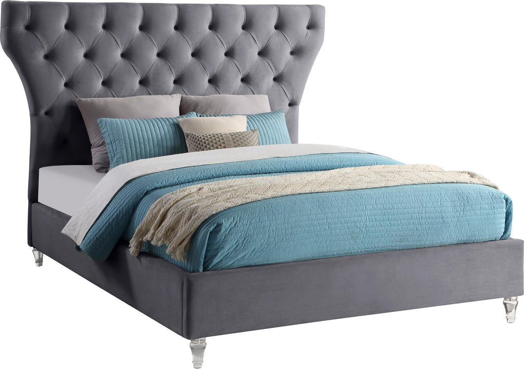 Kira Grey Velvet Queen Bed image