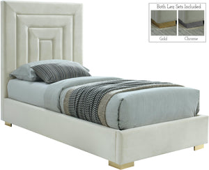 Nora Cream Velvet Twin Bed image