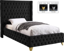 Load image into Gallery viewer, Savan Black Velvet Twin Bed image
