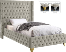 Load image into Gallery viewer, Savan Cream Velvet Twin Bed image
