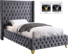 Load image into Gallery viewer, Savan Grey Velvet Twin Bed image
