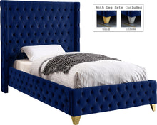 Load image into Gallery viewer, Savan Navy Velvet Twin Bed image
