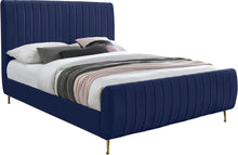 Load image into Gallery viewer, Zara Navy Velvet Queen Bed (3 Boxes) image
