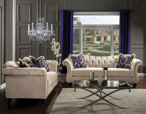 ANTOINETTE Light Mocha/Blue Sofa + Love Seat