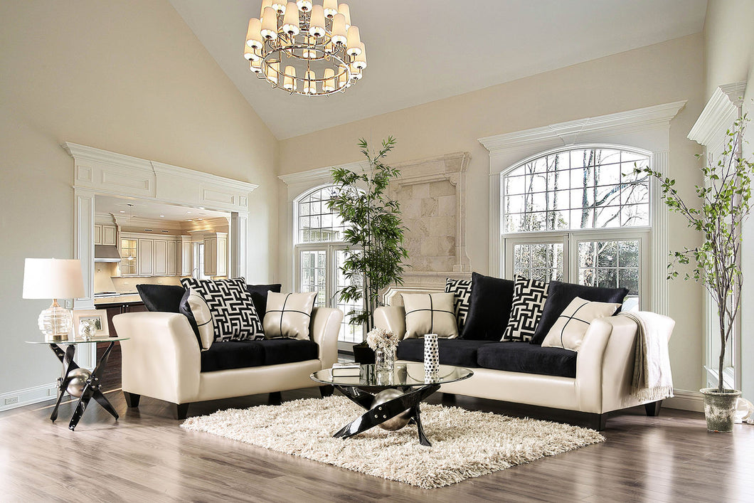 Kaelyn Ivory/Black Sofa + Love Seat