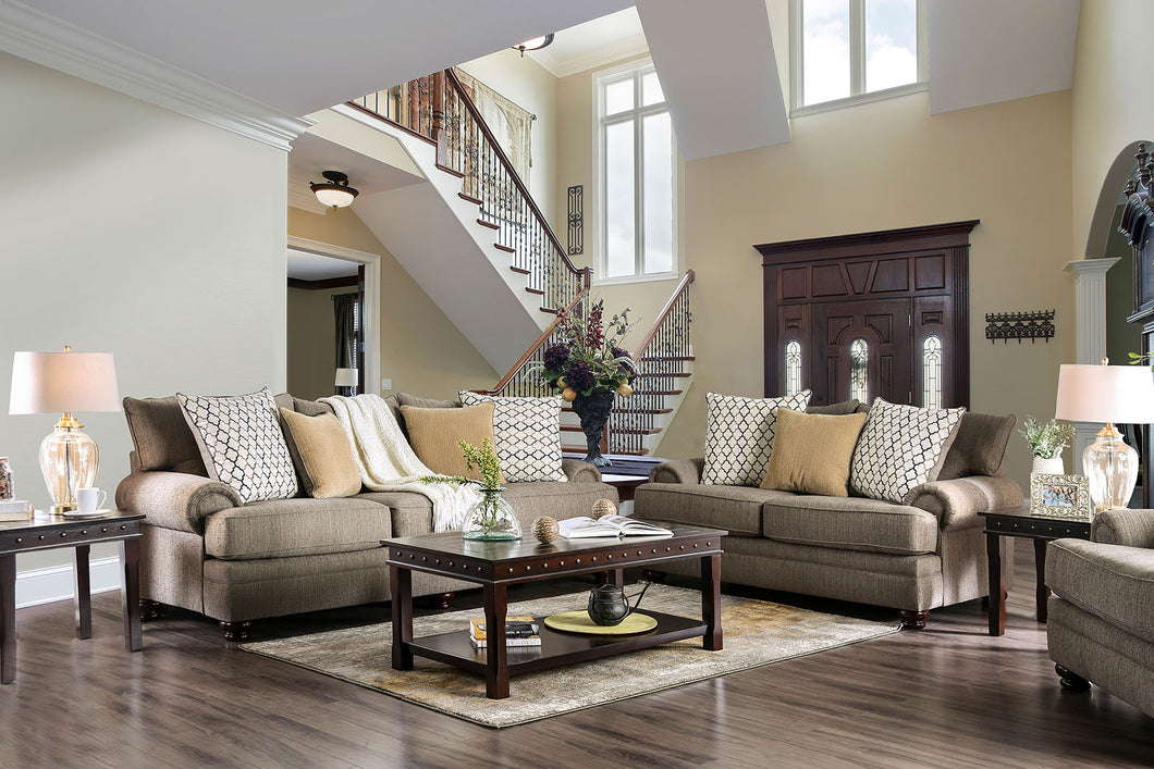 Augustina Light Brown Sofa + Love Seat