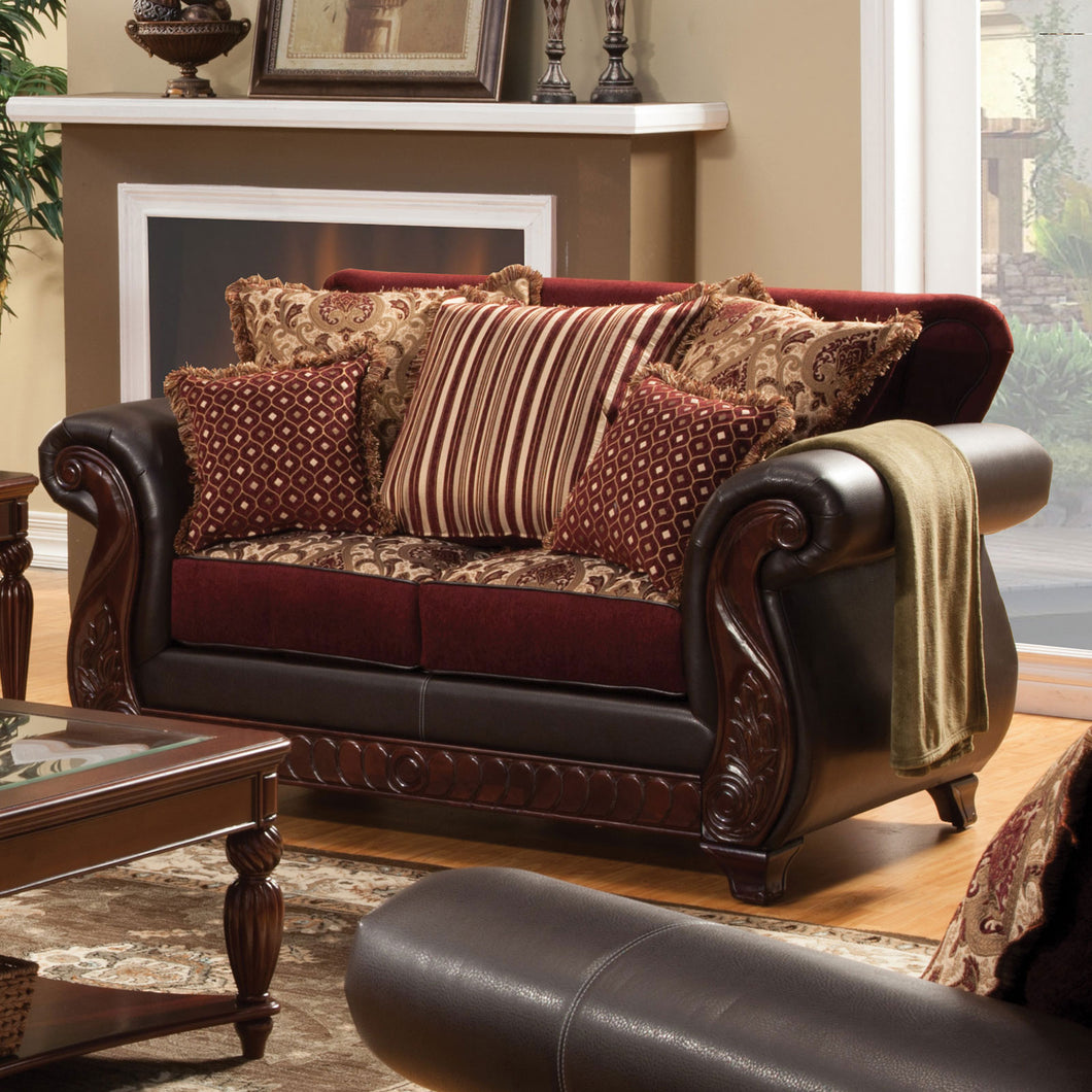 Franklin Burgundy/Espresso Love Seat, Burgundy