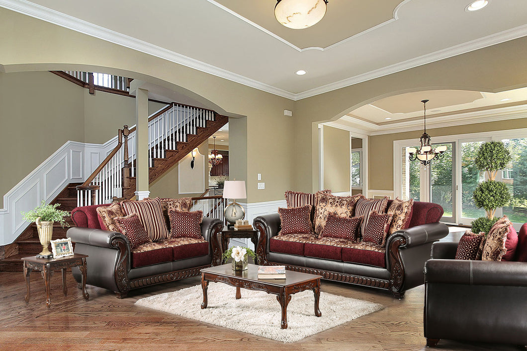 Burgundy/Espresso Sofa + Love Seat