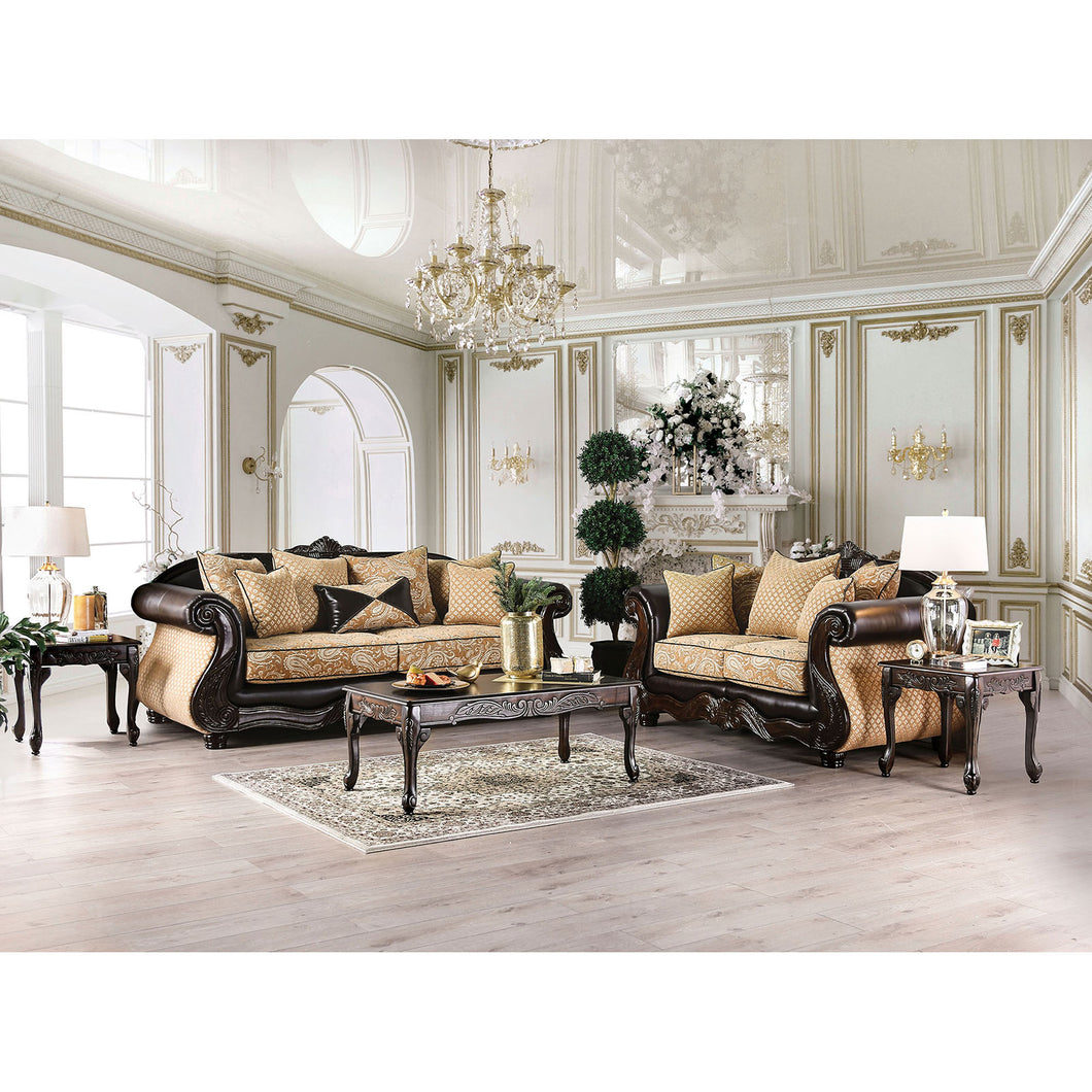 Aislynn Gold/Espresso Sofa + Love Seat