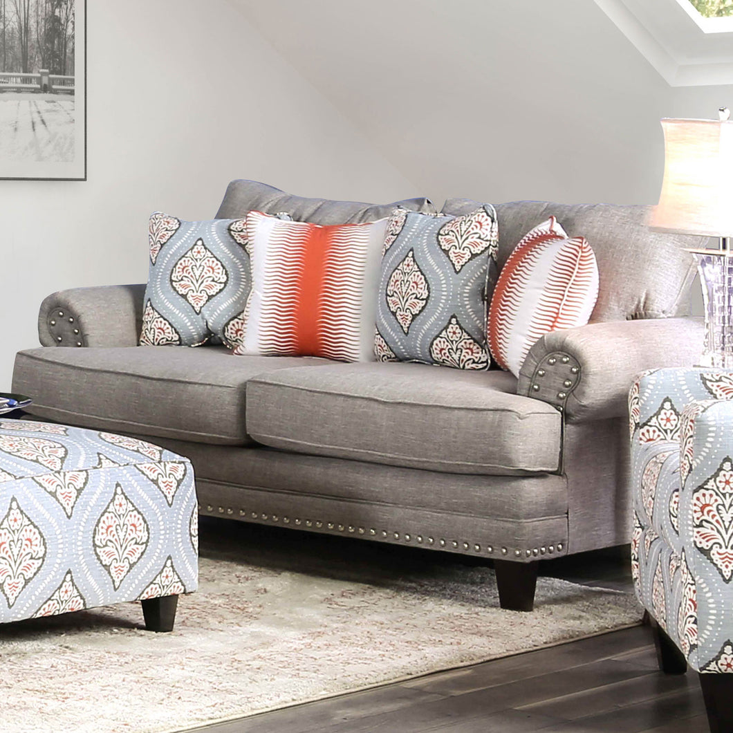 Tallulah Gray/Orange/Light Blue Love Seat